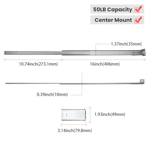 homdiy 5 Pack 16Inch Heavy Duty Centered Bottom Mounted Drawer Slides for Cabinet & Dresser Drawers, Bottom Mount Drawer Slides 3/4 Extension Glide Track - Image 3
