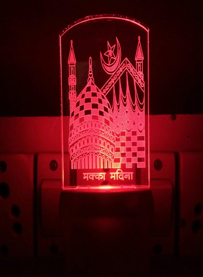 UKANI مصباح ليلي ثلاثي الأبعاد من يوكاني، مصنوع من الأكريليك بتقنية LED، بتصميم مكة المكرمة والمدينة المنورة، متعدد الألوان، مناسب لتزيين غرف النوم والممرات وغرف المعيشة والأضرحة والمعابد والمهرجانات (متعدد الألوان). - Image 3