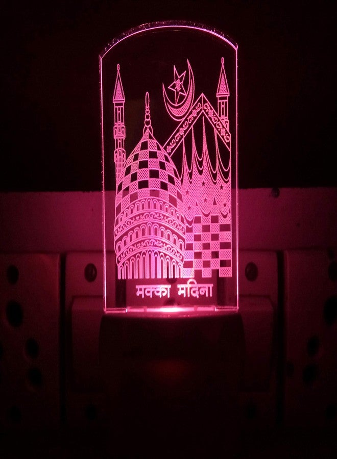 UKANI مصباح ليلي ثلاثي الأبعاد من يوكاني، مصنوع من الأكريليك بتقنية LED، بتصميم مكة المكرمة والمدينة المنورة، متعدد الألوان، مناسب لتزيين غرف النوم والممرات وغرف المعيشة والأضرحة والمعابد والمهرجانات (متعدد الألوان). - Image 4