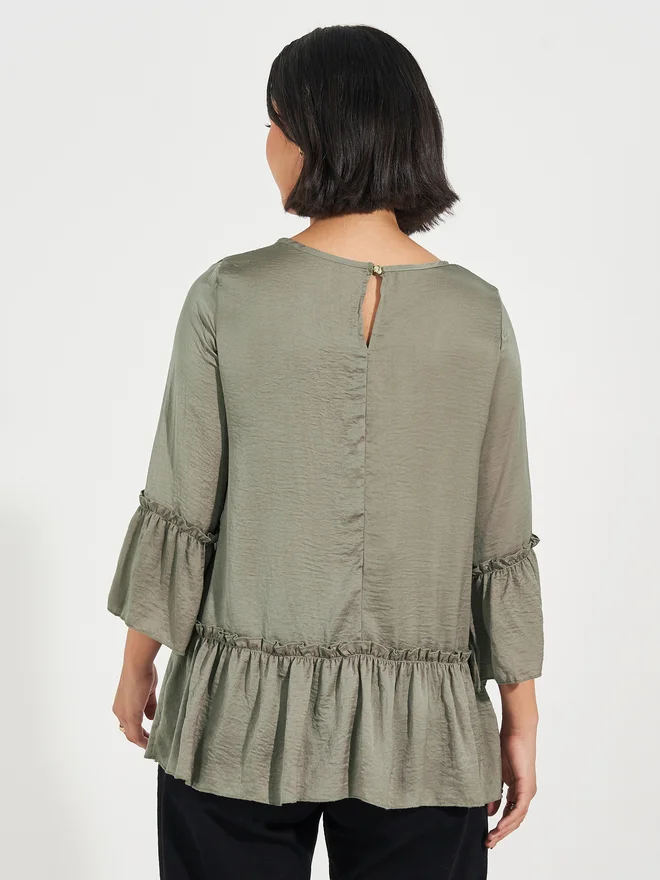 Aria Romance ARIA ROMANCE Solid Ruffled Top with Bell Sleeves
