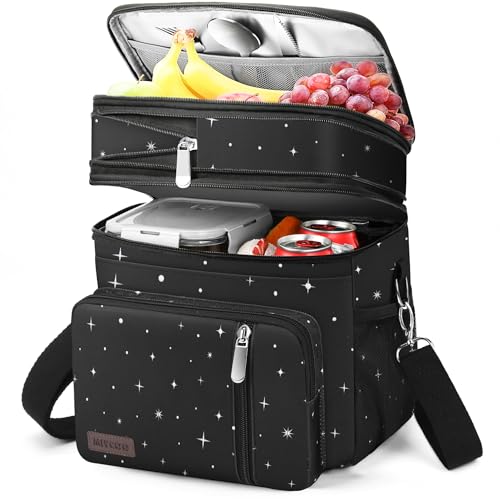 MIYCOO Lunch Bag Lunch Box for Women Men Double Deck Leakproof Insulated Soft Large Adult Camping Cooler bag for Work Beach Picnic Travel Black Starry Sky 15L - Image 1
