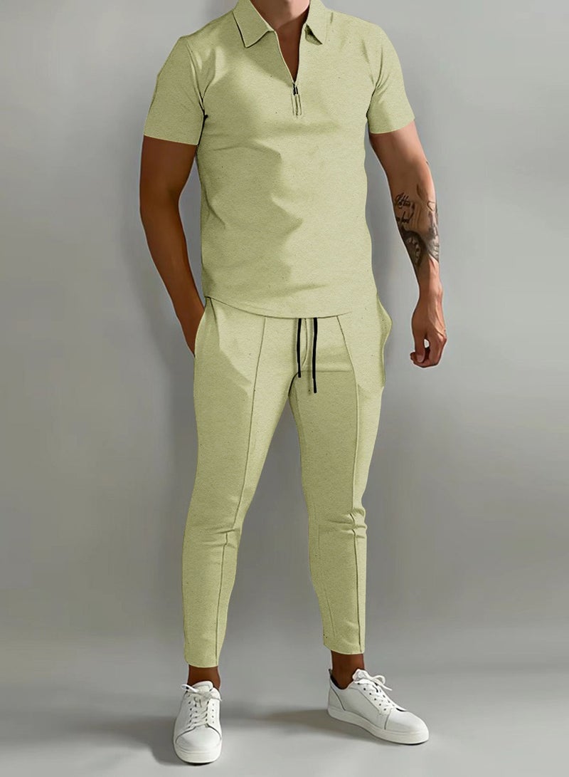 KUYING New Men's 3D Printed Gradient Short Sleeved Polo Pants Casual Two-Piece Set 