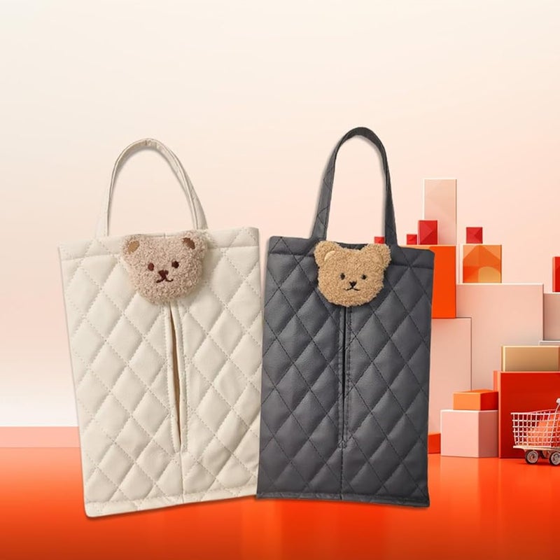 حقيبة حافظة علبة المناديل المعلقة بلون البيج لتنظيم المقعد الخلفي للسيارة - تخزين ممتع للأطفال أثناء الركوب - Image 5