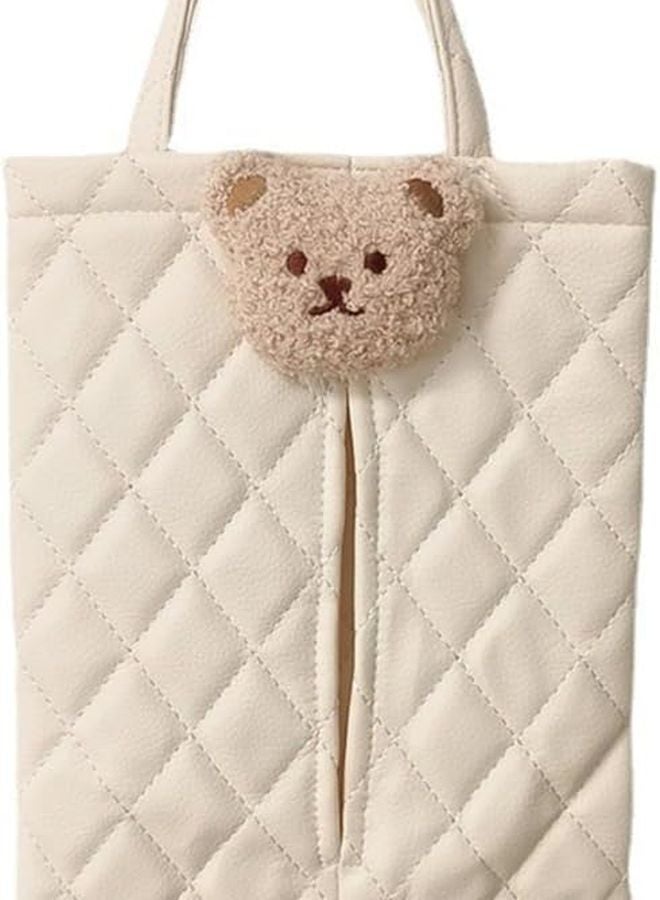 حقيبة حافظة علبة المناديل المعلقة بلون البيج لتنظيم المقعد الخلفي للسيارة - تخزين ممتع للأطفال أثناء الركوب - Image 1