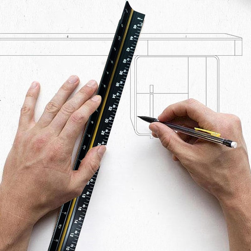Oonkaf Architectural Scale Ruler, Aluminum Triangular Architect Scale Ruler Set 4pcs, 3-Colors-Groove Architectural and Engineer Scale Metal Ruler Set, Scale Metal Drafting Ruler for Civil Engineer Blueprint - Image 5
