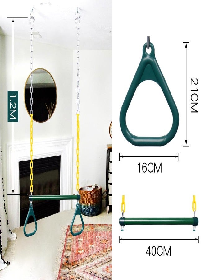 LadyRosian Gym Rings Trapeze Swing Bar 16", Heavy Duty 47" Chain Swing Set Accessories with Locking Carabiners, Monkey Bars for Backyard, Playground, Playroom - Image 2