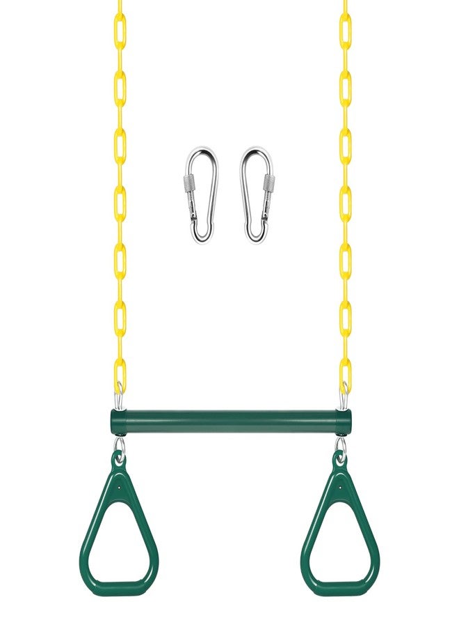 LadyRosian Gym Rings Trapeze Swing Bar 16", Heavy Duty 47" Chain Swing Set Accessories with Locking Carabiners, Monkey Bars for Backyard, Playground, Playroom - Image 1