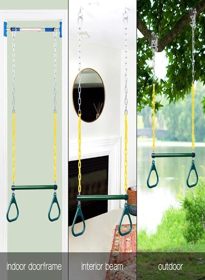 LadyRosian Gym Rings Trapeze Swing Bar 16", Heavy Duty 47" Chain Swing Set Accessories with Locking Carabiners, Monkey Bars for Backyard, Playground, Playroom - Image 5
