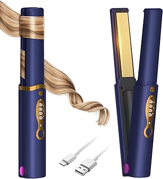 OBEST أوبست مكواة شعر لاسلكية 2 في 1 مصغرة محمولة للسفر مكواة ومجعدة للنساء تسخين سريع مضادة للحروق 3 مستويات قابلة للشحن مكواة مسطحة لشعر لامع - Image 1