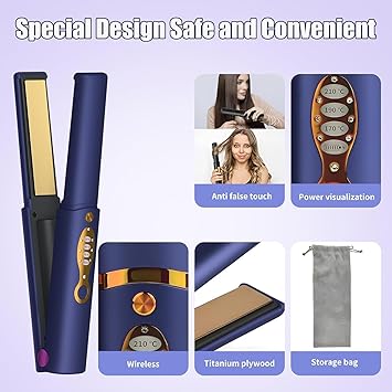 OBEST أوبست مكواة شعر لاسلكية 2 في 1 مصغرة محمولة للسفر مكواة ومجعدة للنساء تسخين سريع مضادة للحروق 3 مستويات قابلة للشحن مكواة مسطحة لشعر لامع - Image 5