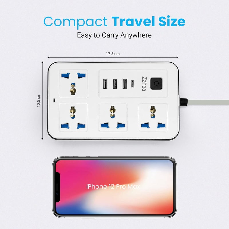 Universal Extension Cord with 4 Power Socket and 3 USB Slots 3 meter, 4 Way Power Strip with USB type C PD Charging slot, Extension Lead - White 3 meter (4S-3U-1PD) - Image 3