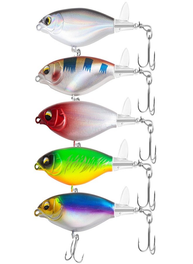 Jeoronuly 5Pcs Topwater Fishing Lures with Bait Box, 0.2oz Whopper Popper with Rotating Tail Treble Hooks, Popper Floating Lure for Bass Crappie Walleye Catfish Pike Perch, Freshwater or Saltwater - Image 1