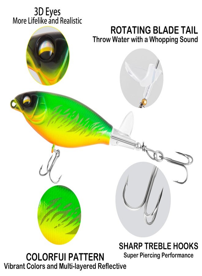 Jeoronuly 5Pcs Topwater Fishing Lures with Bait Box, 0.2oz Whopper Popper with Rotating Tail Treble Hooks, Popper Floating Lure for Bass Crappie Walleye Catfish Pike Perch, Freshwater or Saltwater - Image 2