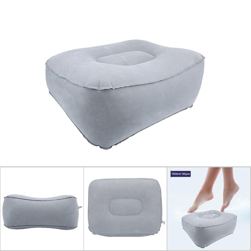 Inflatable Flocking Travel Foot Rest Pillow Travel Flights Relax Cushion With Air Pump(Gray) - Image 5