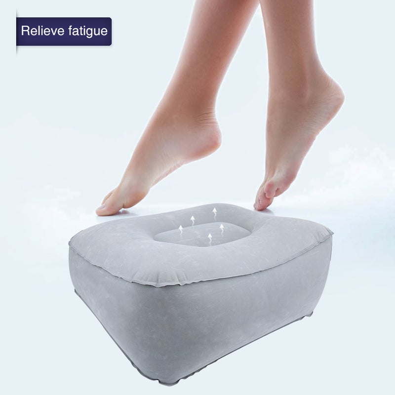 Inflatable Flocking Travel Foot Rest Pillow Travel Flights Relax Cushion With Air Pump(Gray) - Image 4