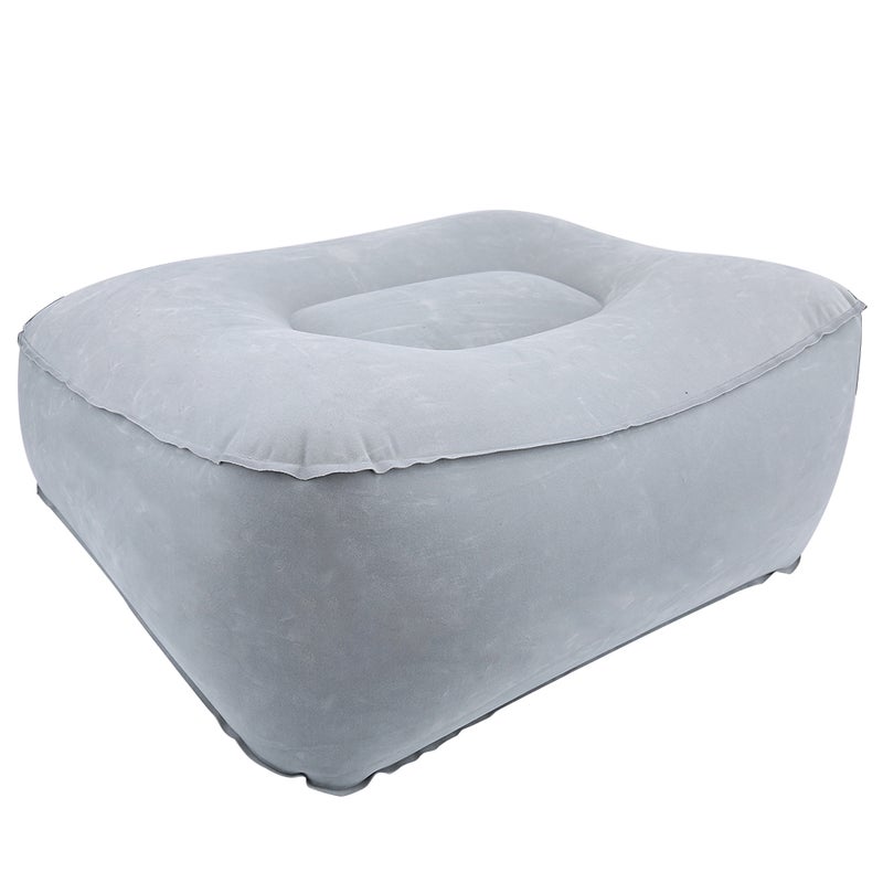 Inflatable Flocking Travel Foot Rest Pillow Travel Flights Relax Cushion With Air Pump(Gray) - Image 1