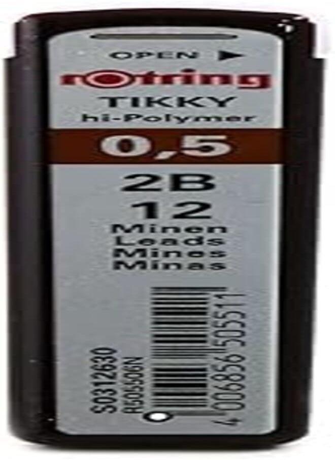 Rotring - rOtring Tikky Mechanical Pencil Lead Refills, 0.5mm, 2B, 10 Count (120 leads) - Image 1