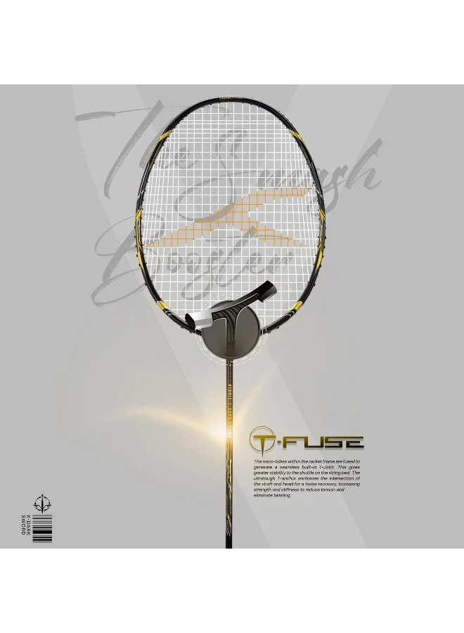HUNDRED Atomic-X Dark Sword Carbon Fibre Unstrung Badminton Racket With Full Racket Cover For Intermediate Players (80G, Maximum String Tension - 32Lbs)