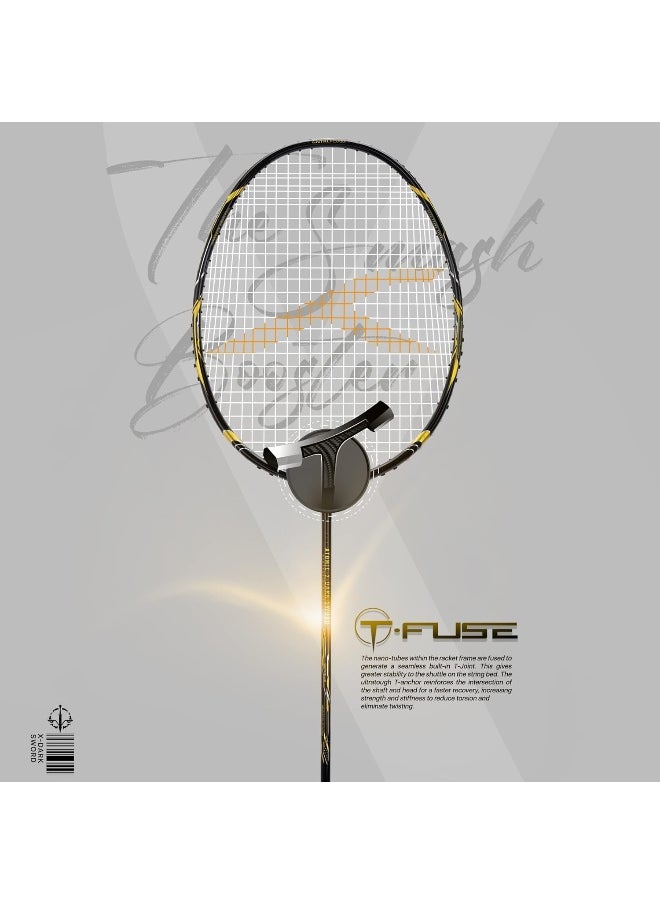 HUNDRED - Atomic-X Dark Sword Carbon Fibre Unstrung Badminton Racket With Full Racket Cover For Intermediate Players (80G, Maximum String Tension - 32Lbs) - Image 1