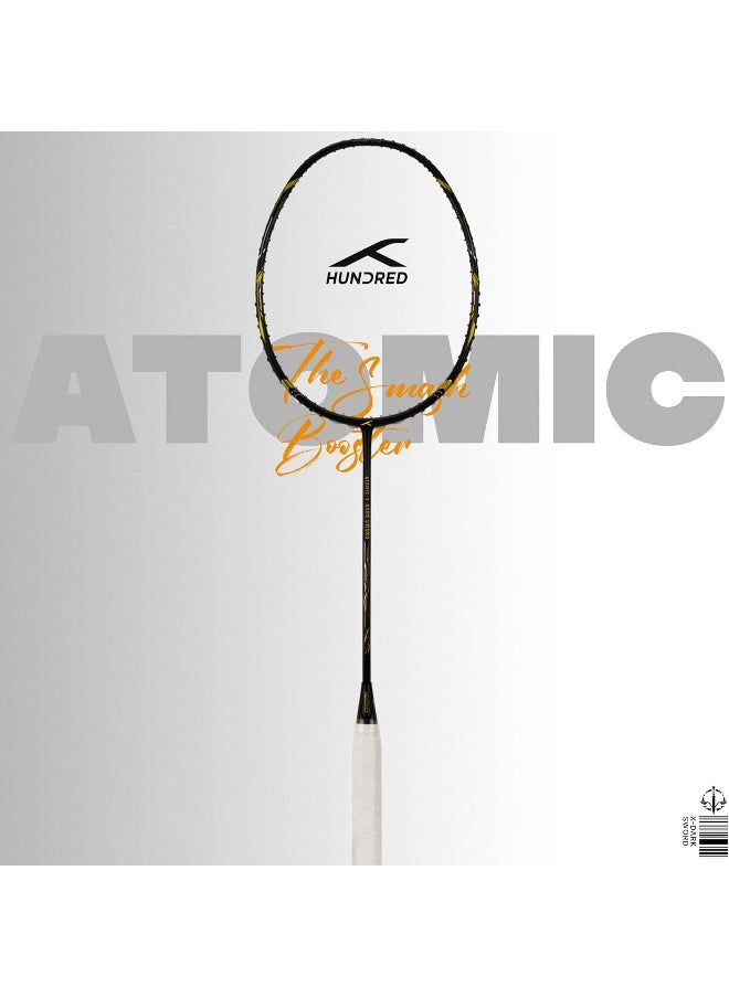 HUNDRED - Atomic-X Dark Sword Carbon Fibre Unstrung Badminton Racket With Full Racket Cover For Intermediate Players (80G, Maximum String Tension - 32Lbs) - Image 1