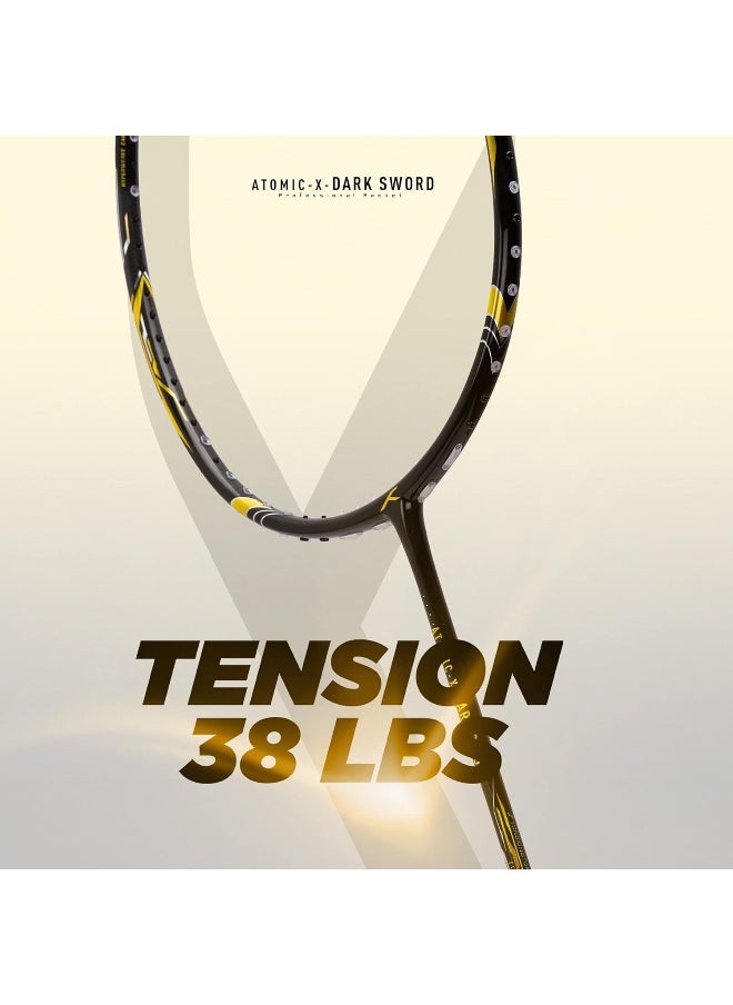 HUNDRED - Atomic-X Dark Sword Carbon Fibre Unstrung Badminton Racket With Full Racket Cover For Intermediate Players (80G, Maximum String Tension - 32Lbs) - Image 1