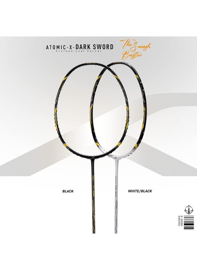 HUNDRED - Atomic-X Dark Sword Carbon Fibre Unstrung Badminton Racket With Full Racket Cover For Intermediate Players (80G, Maximum String Tension - 32Lbs) - Image 1
