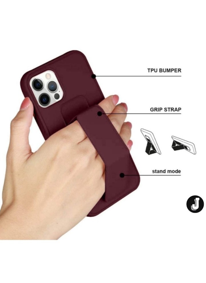 JAJEEK iPhone 16 Pro Maroon Magnetic Car Mount Kickstand Case – Premium Silicone with Vertical & Horizontal Hand Strap and Multi-Stand Functionality - Image 3