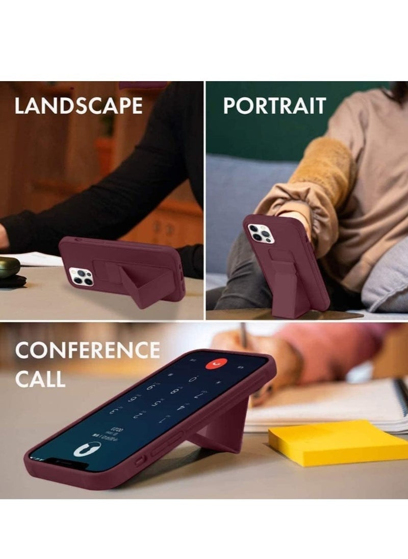 JAJEEK iPhone 16 Pro Maroon Magnetic Car Mount Kickstand Case – Premium Silicone with Vertical & Horizontal Hand Strap and Multi-Stand Functionality - Image 2