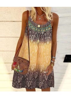 Generic 2022 Summer Best-selling Loose-fitting Chiffon Dress Printing European American Style Sleeveless Fashion Dress Royal Blue  - Image 5