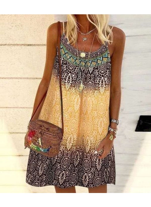 Generic - 2022 Summer Best-selling Loose-fitting Chiffon Dress Printing European American Style Sleeveless Fashion Dress Royal Blue - Image 1