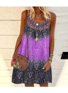 Generic 2022 Summer Best-selling Loose-fitting Chiffon Dress Printing European American Style Sleeveless Fashion Dress Royal Blue  - Image 4