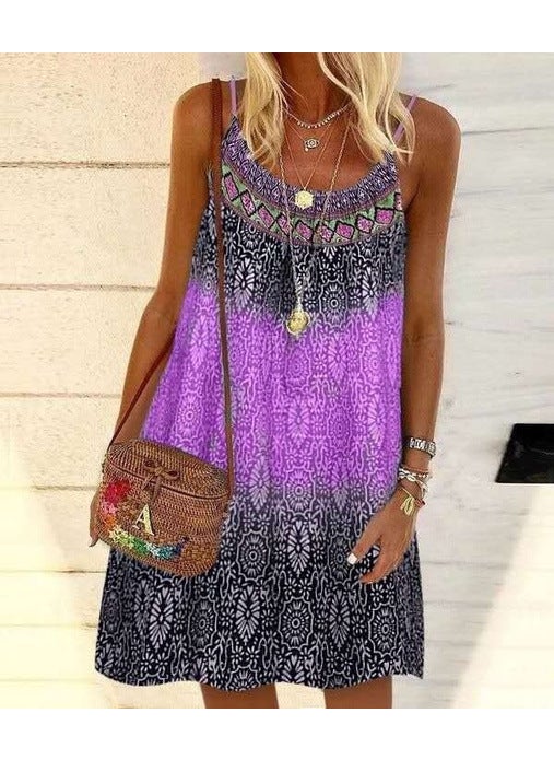Generic - 2022 Summer Best-selling Loose-fitting Chiffon Dress Printing European American Style Sleeveless Fashion Dress Royal Blue - Image 1