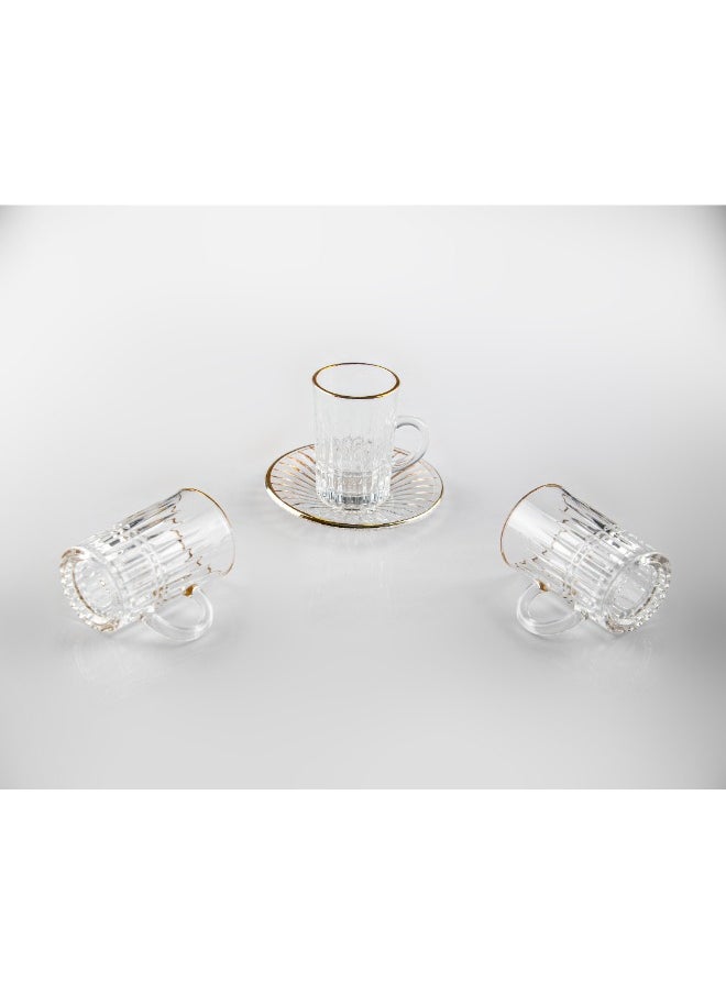 Soleter Tea and Coffee Glass Cups and Saucers British Tea Cups Set of 6pcs Glass TRANSPARENT 6Pcs 4oz Tea Cups + 6Pcs Saucers With Gold Rim On Top.  - Image 5