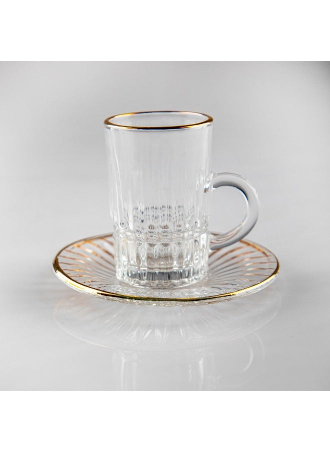 Soleter Tea and Coffee Glass Cups and Saucers British Tea Cups Set of 6pcs Glass TRANSPARENT 6Pcs 4oz Tea Cups + 6Pcs Saucers With Gold Rim On Top.  - Image 3