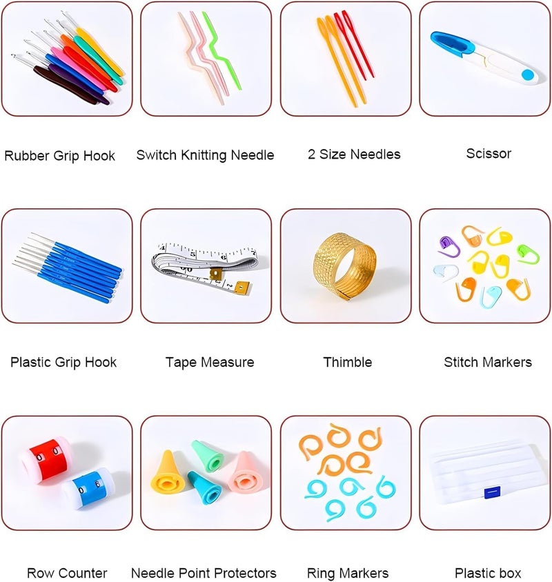 Style Keepers 52 Piece Crochet Hook Set, 16 Sizes 0.6mm-8mm (L), Ergonomic Soft Plastic Handle Crochet Hooks Needles Set (8 Sizes), Beginner Knitting Yarn Enthusiast Crochet Beginner Set for Beginners - Image 3