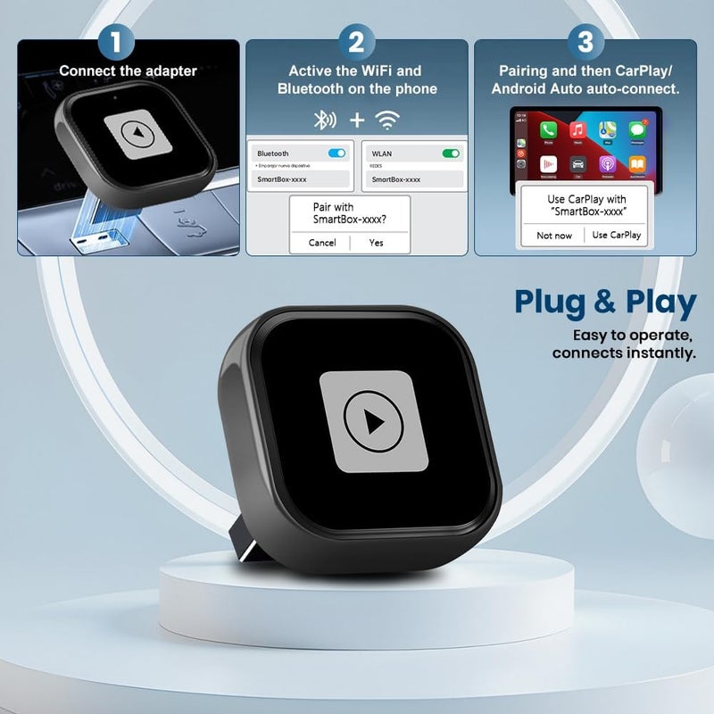 Pyniro Mini 2-in-1 Wireless CarPlay & Android Auto Adapter for iOS 10+ & Android 11+, Plug & Play Dongle for USB/Type-C Port Converts Wired to Wireless, Fast Auto-Connect/Low Latency/Compact Design - Image 5