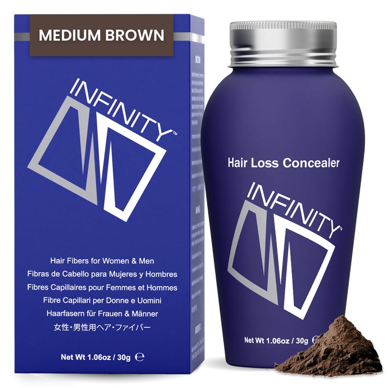 INFINITY Hair Fibers Medium Brown for Thinning Hair for Women Men 100 Undetectable Hair Building Fiber Powder Conceal Hair Loss in 15 Seconds 30g