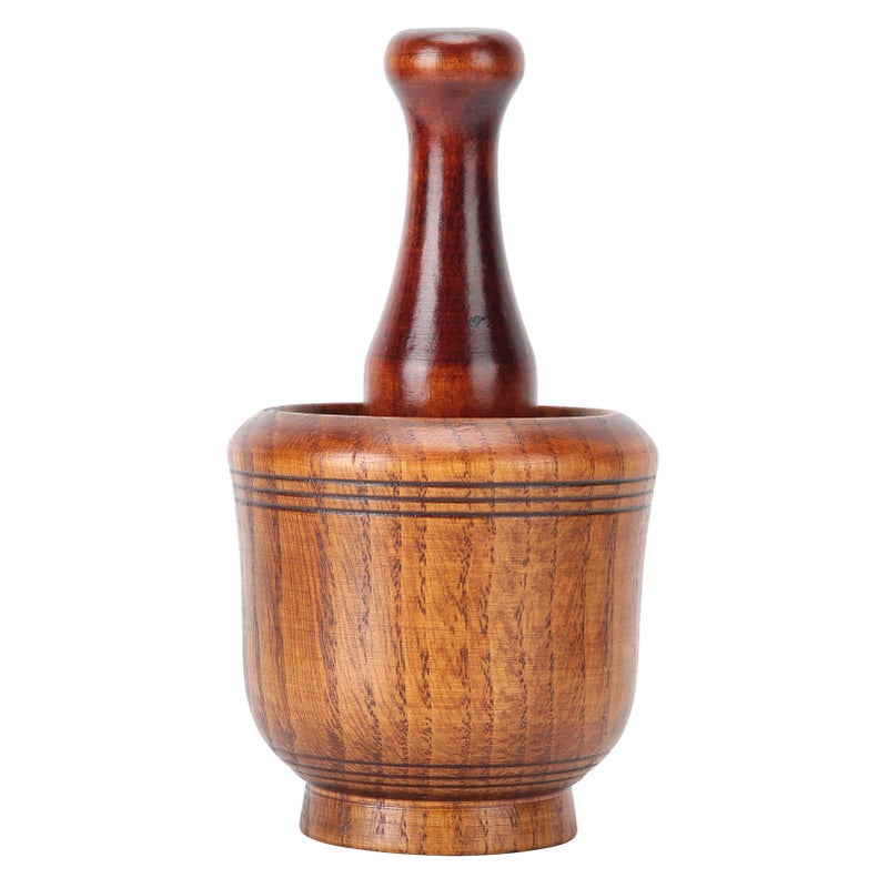 Wooden Grinding Bowl Household Kitchen Manual Garlic Ginger Spices Grinder Mortar Pestle Set - Image 2