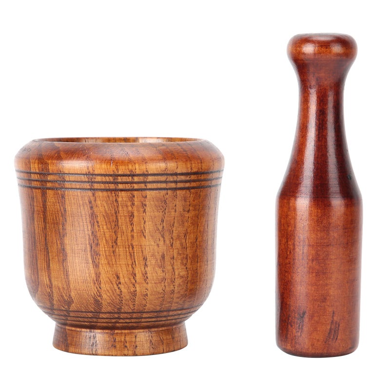 Wooden Grinding Bowl Household Kitchen Manual Garlic Ginger Spices Grinder Mortar Pestle Set - Image 3