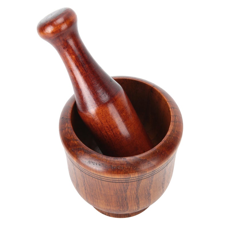 Wooden Grinding Bowl Household Kitchen Manual Garlic Ginger Spices Grinder Mortar Pestle Set - Image 4