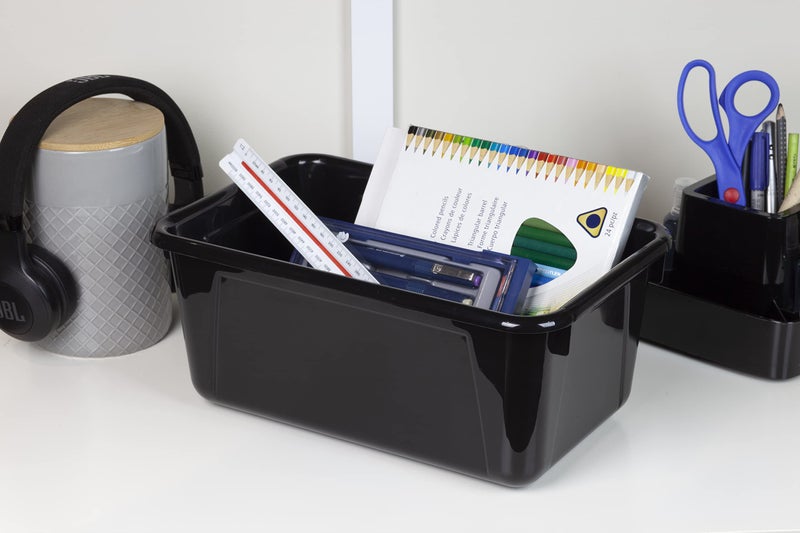 Storex Small Cubby Bins – Plastic Storage Containers for Classroom with Non-Snap Lid, 12.2 x 7.8 x 5.1 inches, Black, 5-Pack (62463U05C) - Image 3