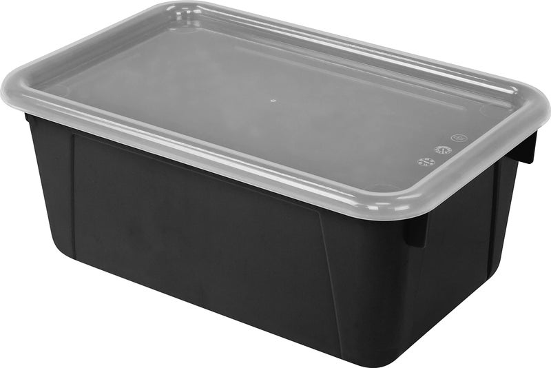 Storex Small Cubby Bins – Plastic Storage Containers for Classroom with Non-Snap Lid, 12.2 x 7.8 x 5.1 inches, Black, 5-Pack (62463U05C) - Image 2