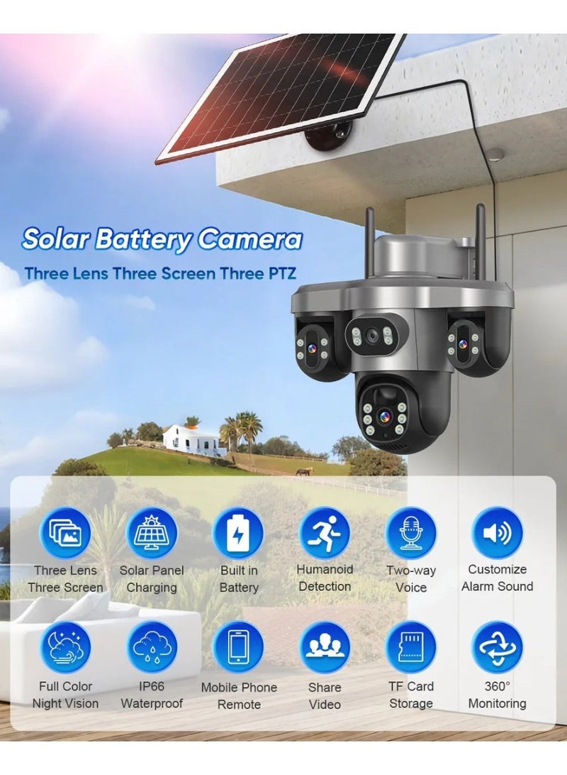 SUPER 5 15MP Three PTZ Lens Three Screen 4G Solar Camera Outdoor 4G 10X Digital Zoom Auto Tracking Security Camera V380 Pro - Image 2