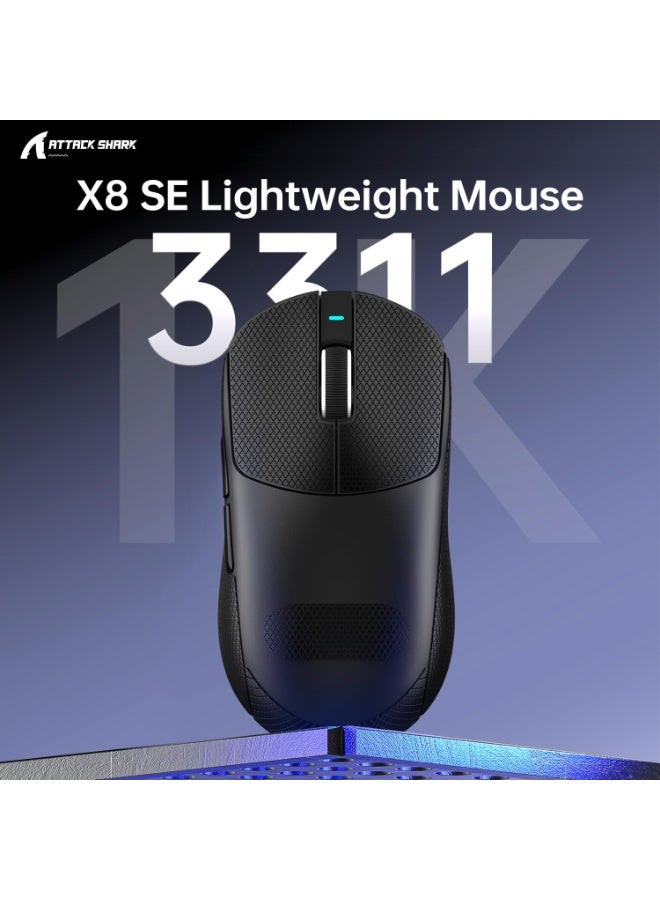 هجوم القرش ماوس ألعاب لاسلكي X8SE، مستشعر بصري PAW3311 بدقة 25 ألف نقطة في البوصة قابل للتعديل، وزن خفيف مريح 59 جرام، أوضاع ثلاثية 2.4 جيجاهرتز/بلوتوث/USB-C، بطارية 500 مللي أمبير/ساعة، 5 أزرار قابلة للبرمجة لأجهزة الكمبيوتر الشخصية/ماك - شريط قبضة أسود - Image 2