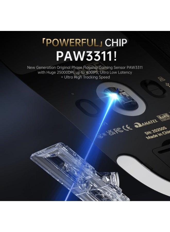 هجوم القرش ماوس ألعاب لاسلكي X8SE، مستشعر بصري PAW3311 بدقة 25 ألف نقطة في البوصة قابل للتعديل، وزن خفيف مريح 59 جرام، أوضاع ثلاثية 2.4 جيجاهرتز/بلوتوث/USB-C، بطارية 500 مللي أمبير/ساعة، 5 أزرار قابلة للبرمجة لأجهزة الكمبيوتر الشخصية/ماك - شريط قبضة أسود - Image 3