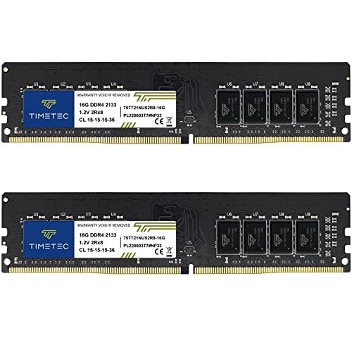 Timetec 32GB KIT 2x16GB DDR4 2133MHz PC42133P PC417000 UDIMM Desktop RAM 288Pin 12V CL15 NonECC Unbuffered DIMM Memory Module Upgrade - Image 1