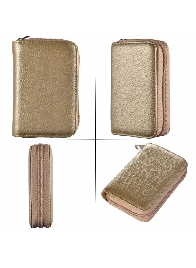 Easyoulife حامل بطاقات الائتمان من جلد طبيعي Easyoulife بمحفظة بسحاب مع 26 فتحة بطاقة (ذهبي) - Image 4