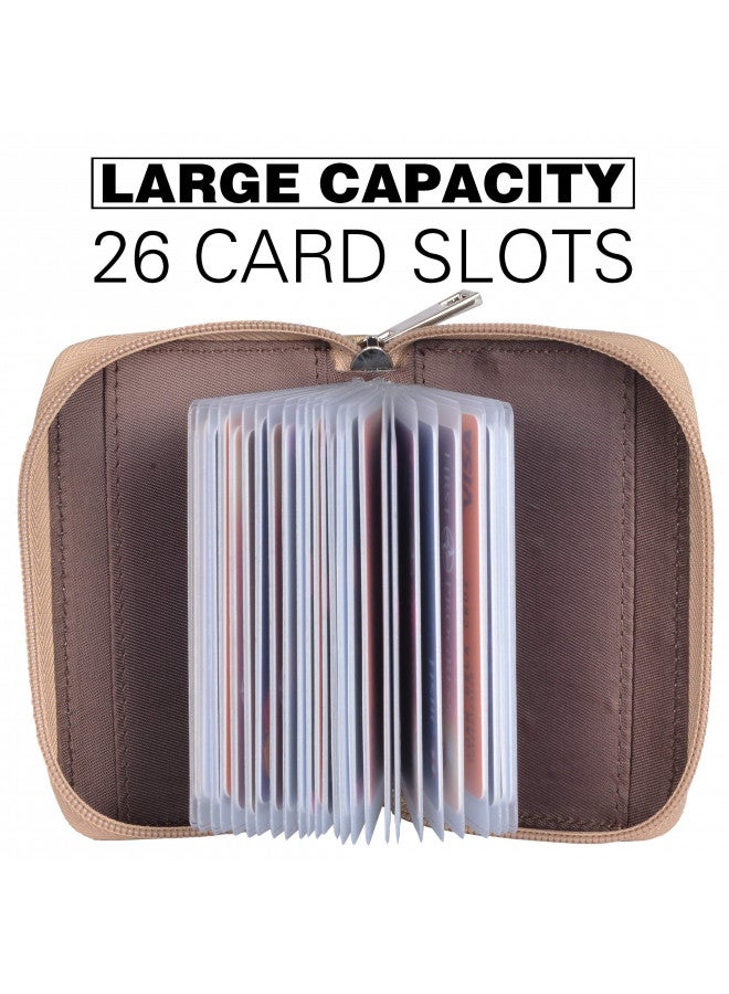 Easyoulife حامل بطاقات الائتمان من جلد طبيعي Easyoulife بمحفظة بسحاب مع 26 فتحة بطاقة (ذهبي) - Image 1