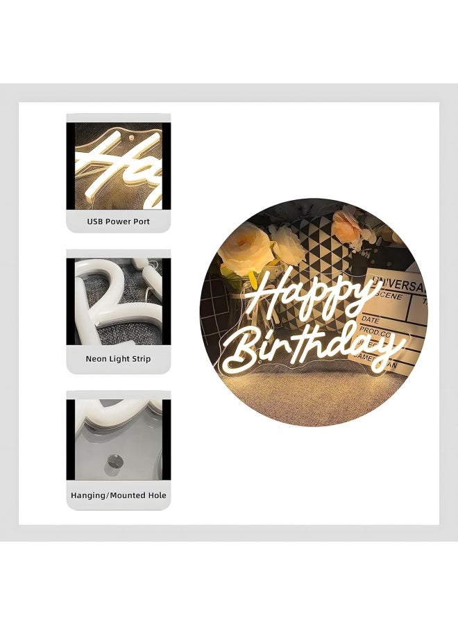 Signclubs Happy Birthday Neon Sign For Wall Decor Neon Happy Birthday Sign Warm Light Reusable Happy Birthday Neon Light Sign For Birthday Party Decoration Usb Powered Kids Gift 9.8 Inches  - Image 2