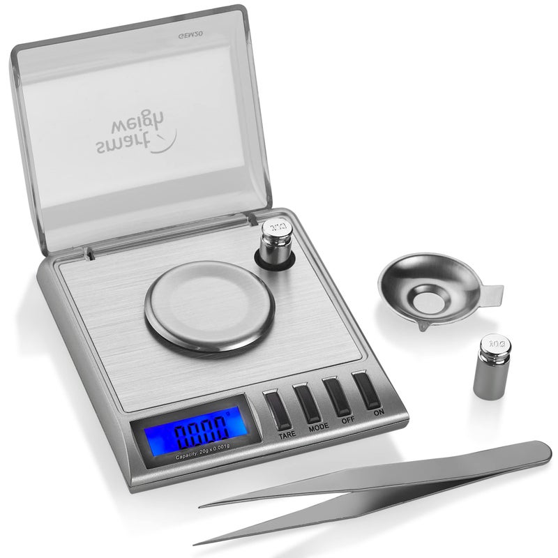 Smart Weigh GEM20-20g x 0.001 Grams, High Precision Digital Milligram Jewelry Scale, Reloading, Jewelry and Gems Scale, Calibration Weights and Tweezers Included - Image 1